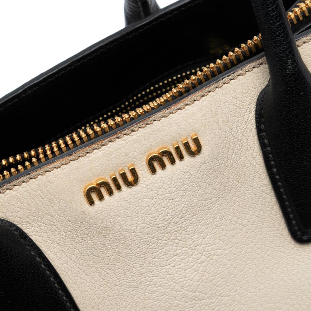 Miu Miu B Miu Miu White Ivory with Black Goatskin Leather Bicolor Madras Satchel Turkey