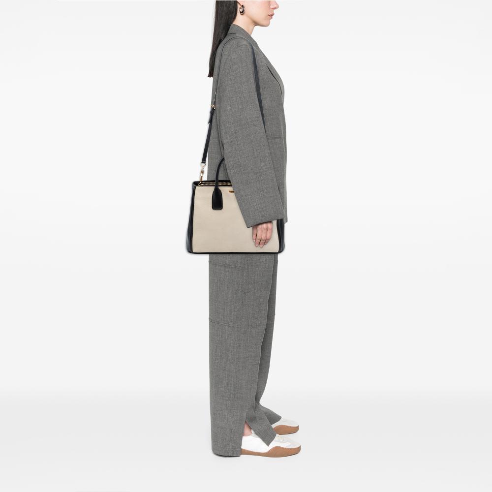 Miu Miu B Miu Miu White Ivory with Black Goatskin Leather Bicolor Madras Satchel Turkey