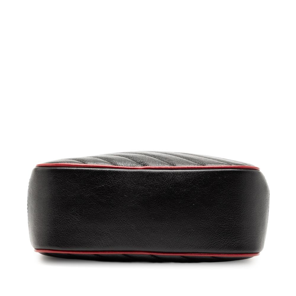 Gucci AB Gucci Black Calf Leather Small GG Marmont Matelasse Diagonal Torchon Bamboo Satchel Italy