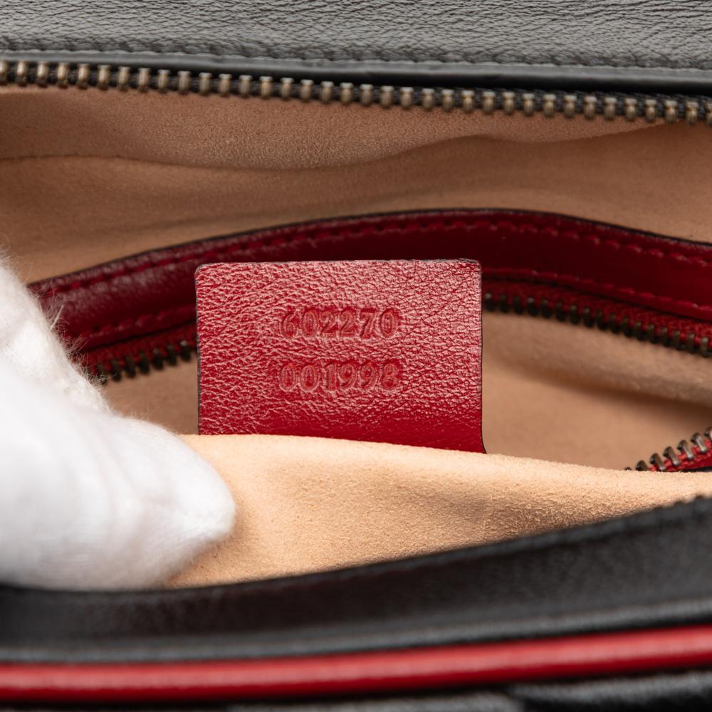 Gucci AB Gucci Black Calf Leather Small GG Marmont Matelasse Diagonal Torchon Bamboo Satchel Italy