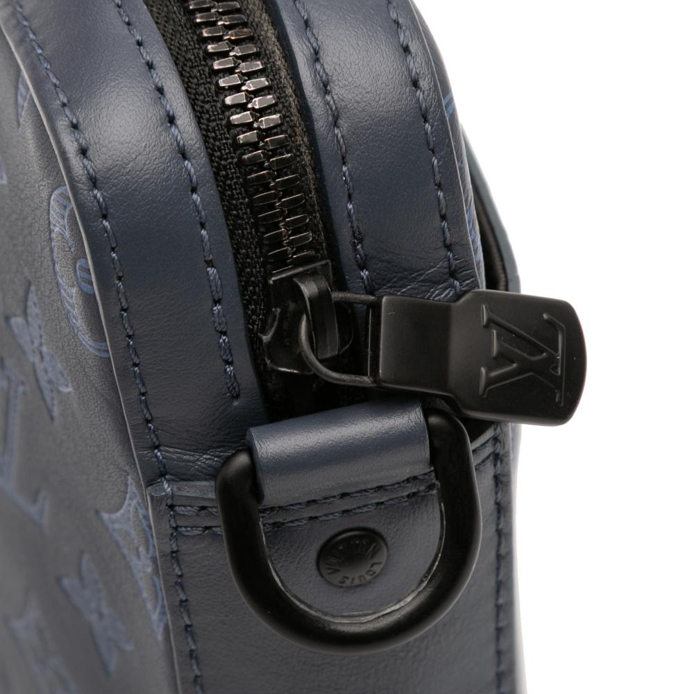 Louis Vuitton AB Louis Vuitton Blue Navy Calf Leather Monogram Shadow Duo Messenger France