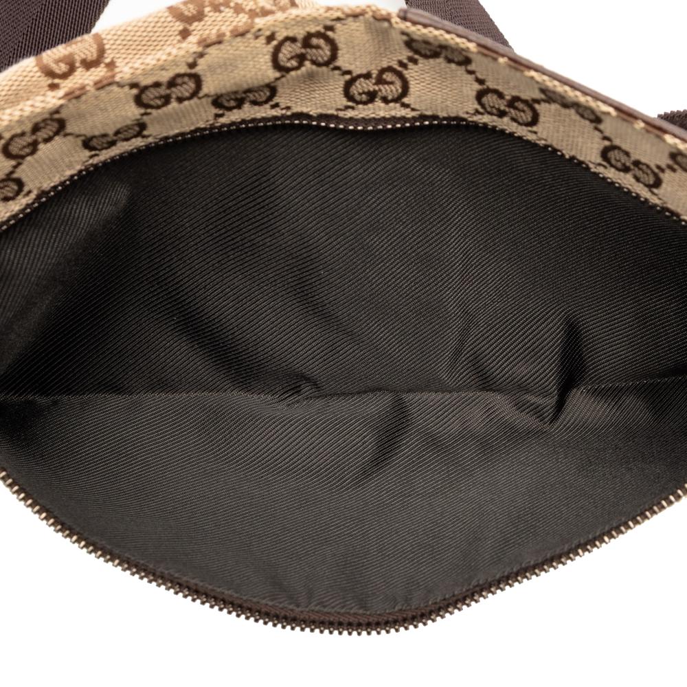 Gucci B Gucci Brown Beige Canvas Fabric GG Double Pocket Belt Bag Italy