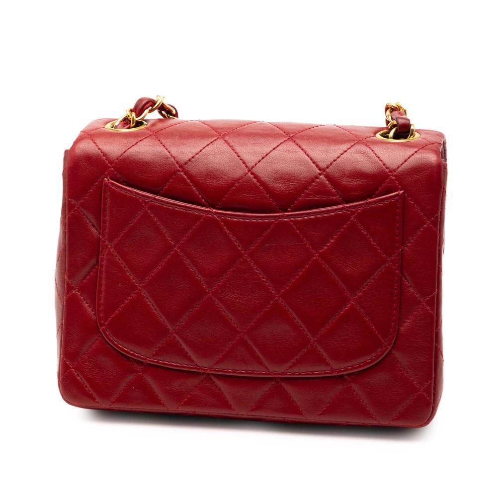 Chanel B Chanel Red Dark Red Lambskin Leather Leather Mini Square Classic Lambskin Single Flap France