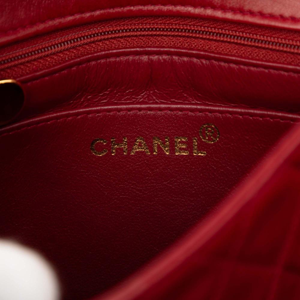 Chanel B Chanel Red Dark Red Lambskin Leather Leather Mini Square Classic Lambskin Single Flap France