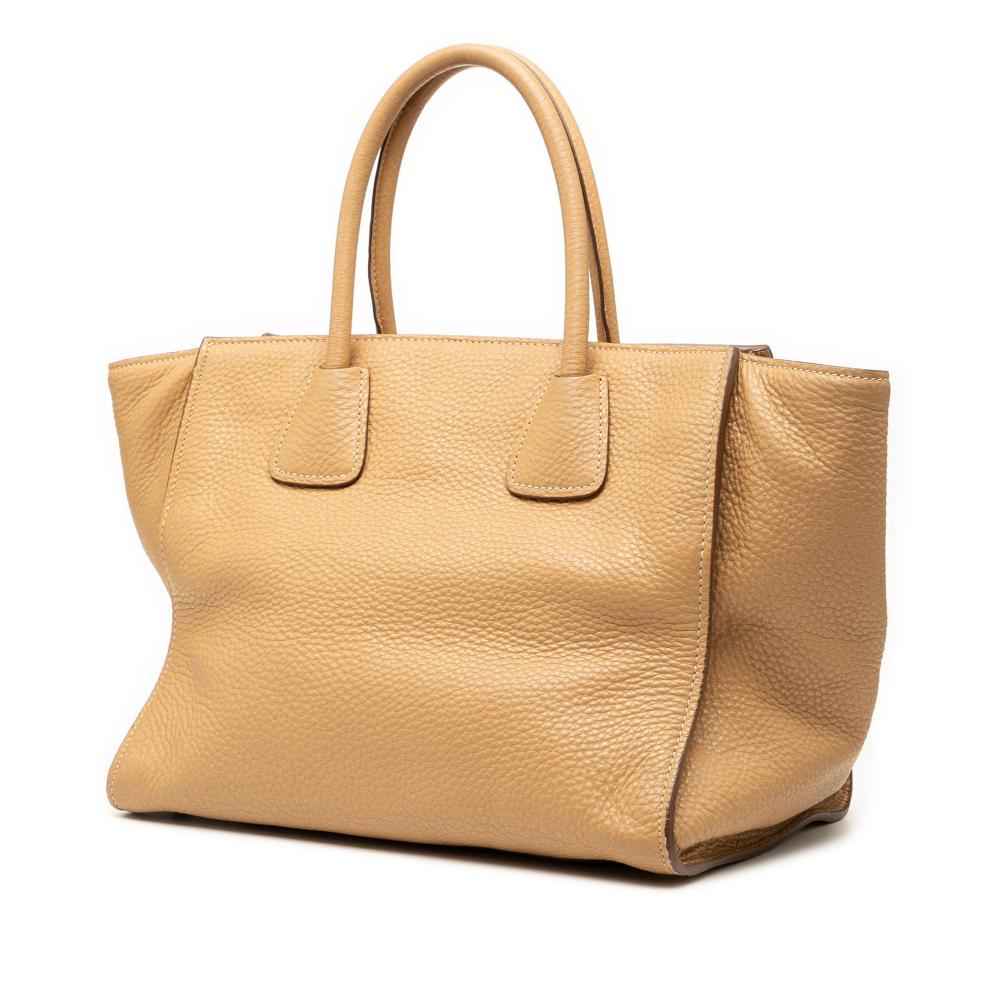 Prada B Prada Brown Beige Calf Leather Vitello Daino Front Pocket Open Convertible Tote Italy