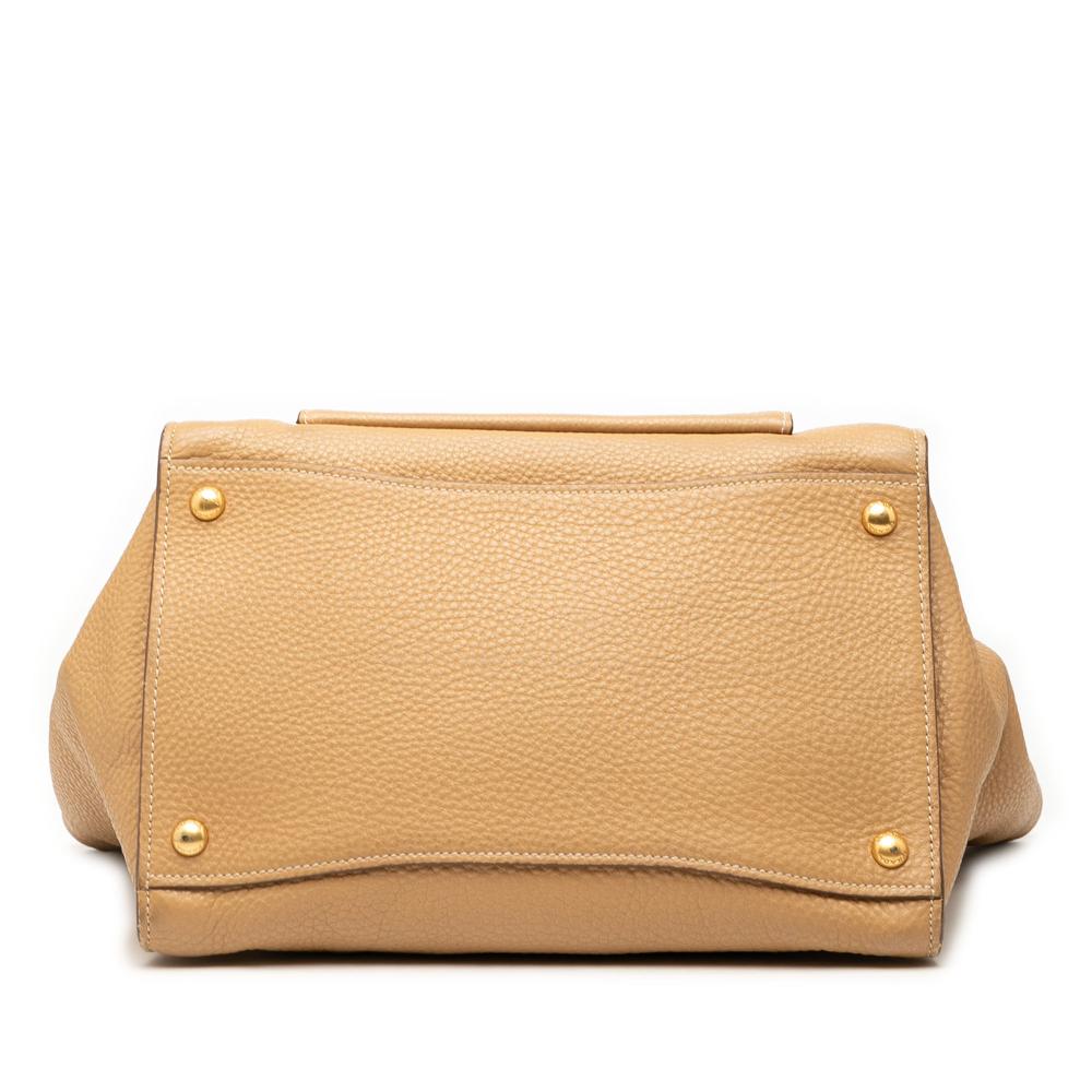 Prada B Prada Brown Beige Calf Leather Vitello Daino Front Pocket Open Convertible Tote Italy