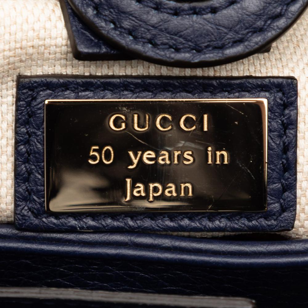 Gucci B Gucci Blue Light Blue Canvas Fabric Small Flora Bamboo Shopper Satchel Italy