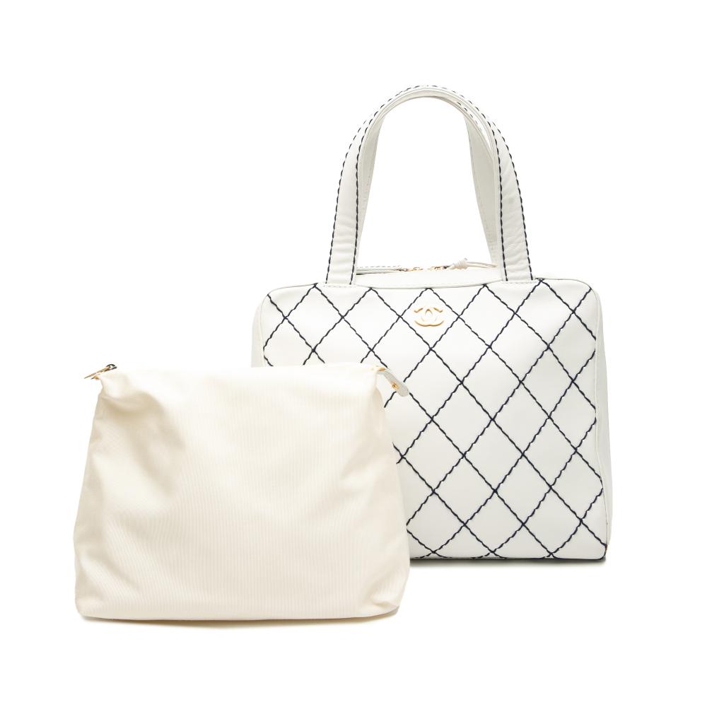 Chanel B Chanel White Ivory Lambskin Leather Leather CC Wild Stitch Handbag Italy