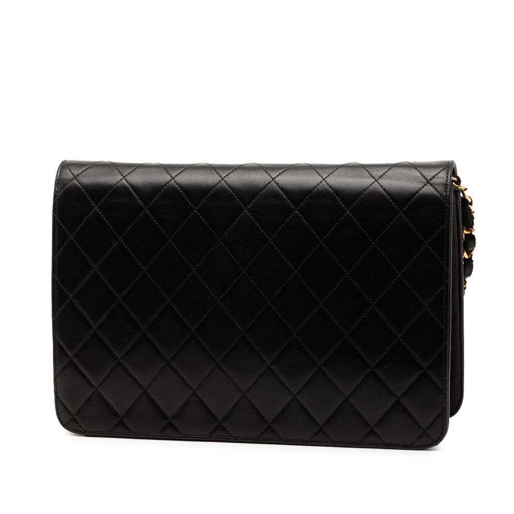 Chanel B Chanel Black Lambskin Leather Leather CC Quilted Lambskin Single Flap France