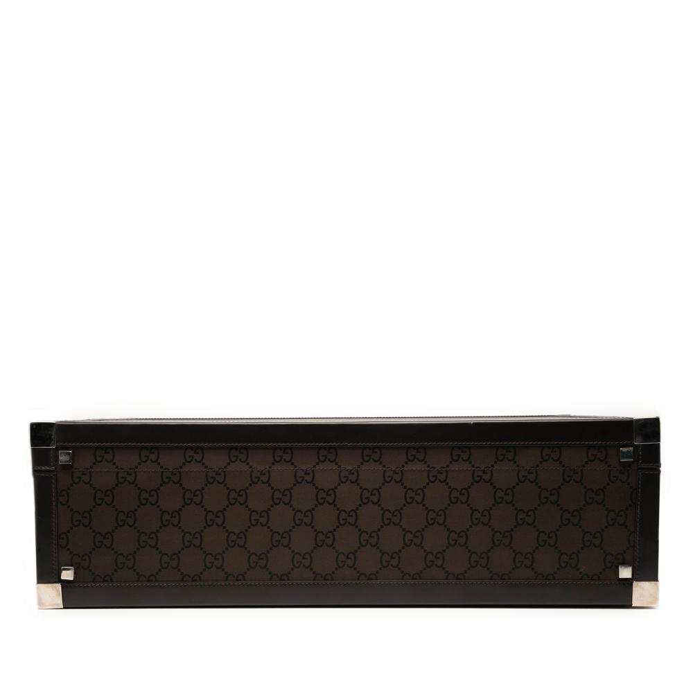 Gucci B Gucci Brown Dark Brown Canvas Fabric GG Trunk Suitcase Italy