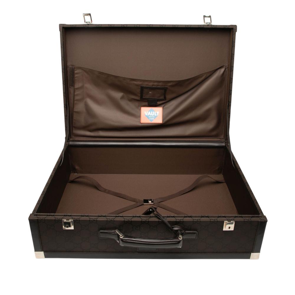 Gucci B Gucci Brown Dark Brown Canvas Fabric GG Trunk Suitcase Italy