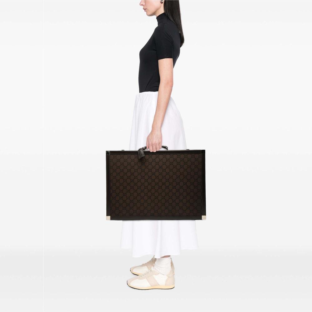 Gucci B Gucci Brown Dark Brown Canvas Fabric GG Trunk Suitcase Italy