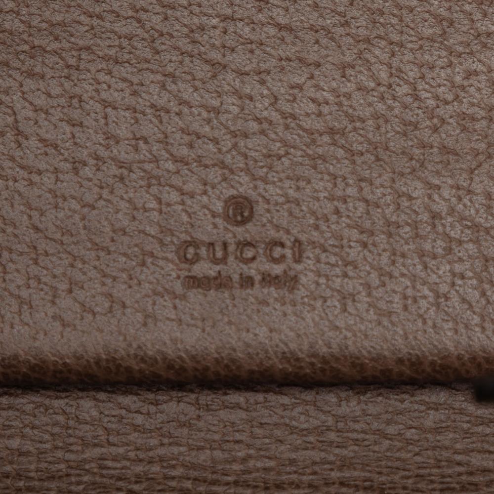 Gucci B Gucci Brown Beige Coated Canvas Fabric GG Supreme Web Ophidia Trifold Wallet on Strap Italy