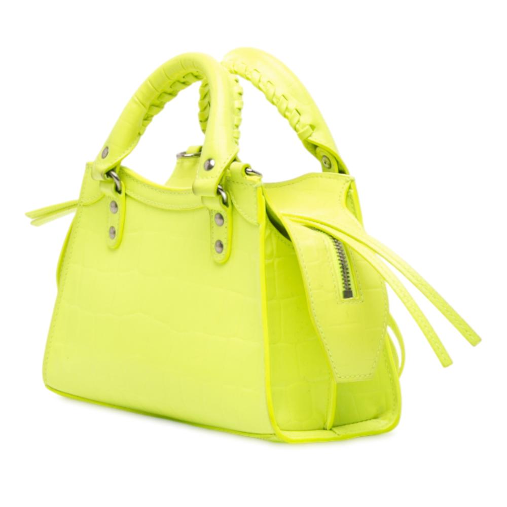 Balenciaga AB Balenciaga Yellow Neon Yellow Calf Leather Mini Croc Embossed skin Neo Classic City Italy