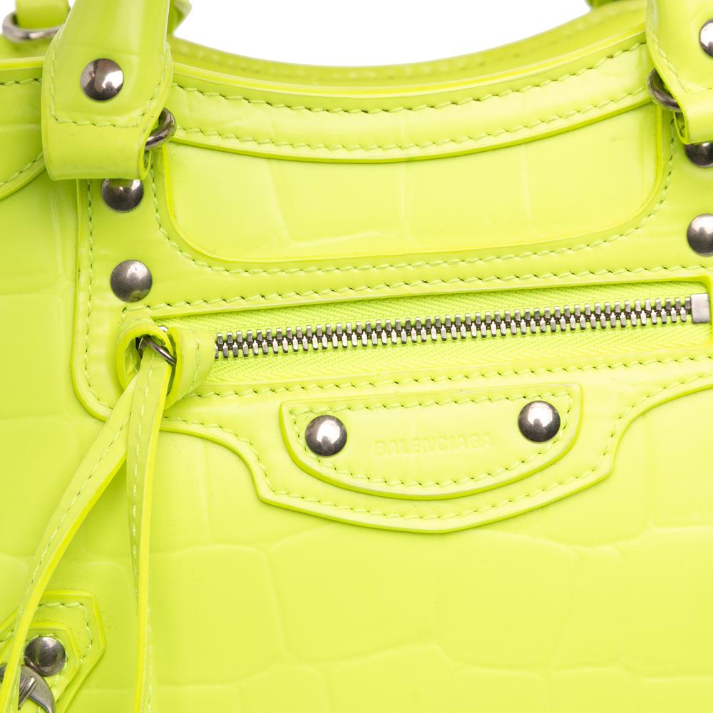 Balenciaga AB Balenciaga Yellow Neon Yellow Calf Leather Mini Croc Embossed skin Neo Classic City Italy
