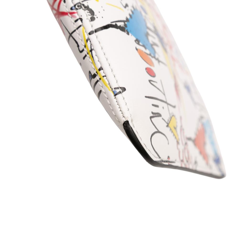 Christian Louboutin AB Christian Louboutin White with Multi Calf Leather Printed Graffiti Loubitag Clutch Italy
