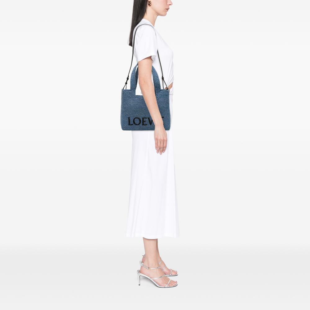 Loewe AB LOEWE Blue Raffia Natural Material Medium Font Tote Madagascar