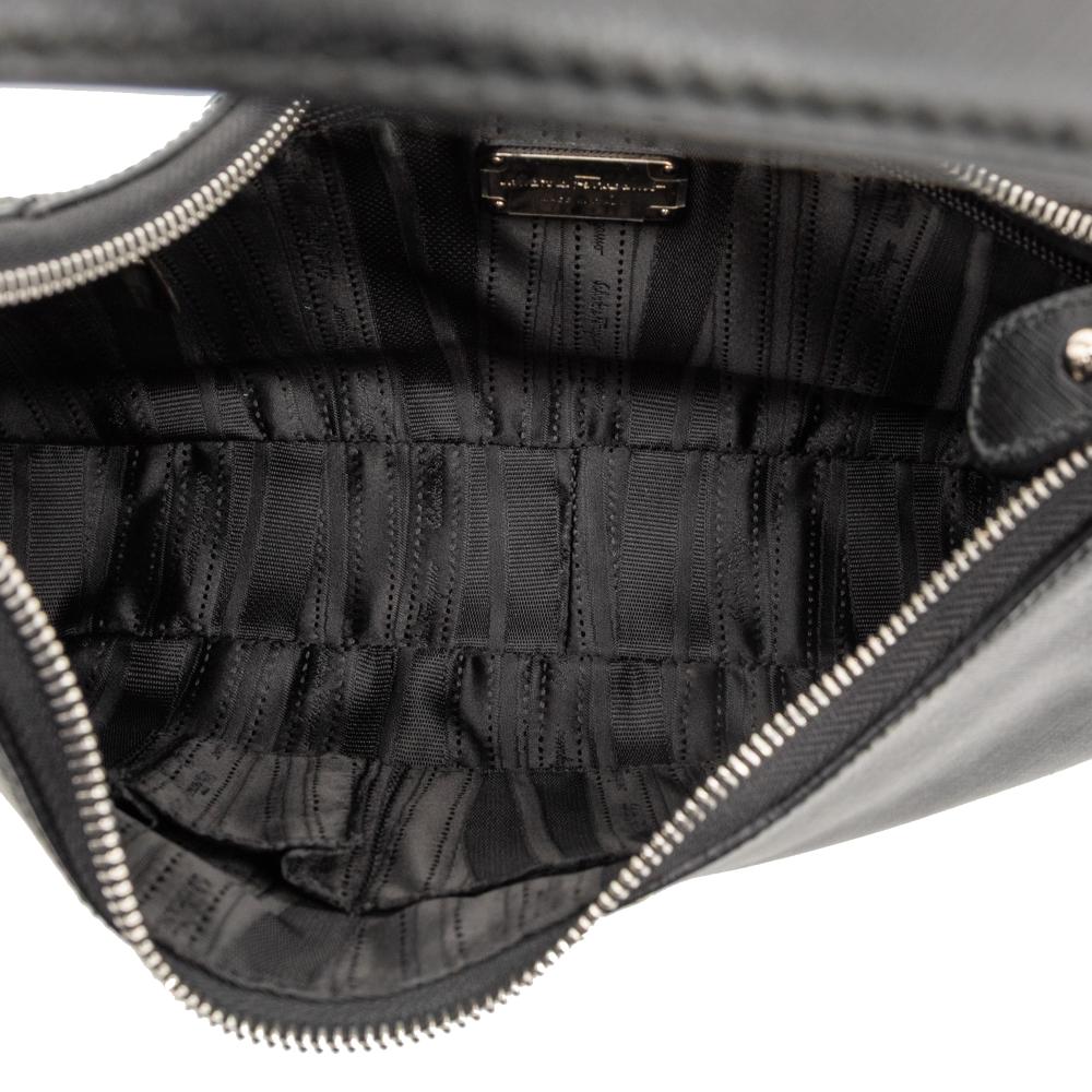 Ferragamo B Ferragamo Black Calf Leather Gancini Romana Hobo Bag Italy