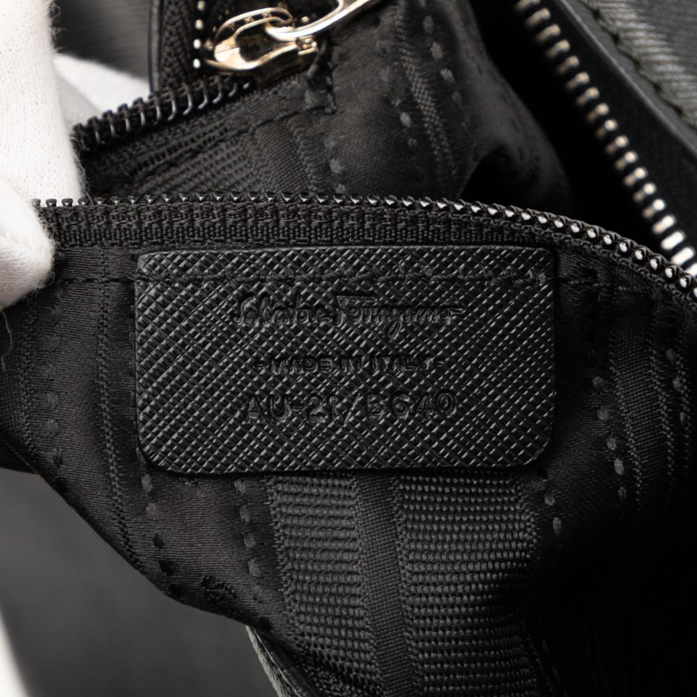 Ferragamo B Ferragamo Black Calf Leather Gancini Romana Hobo Bag Italy