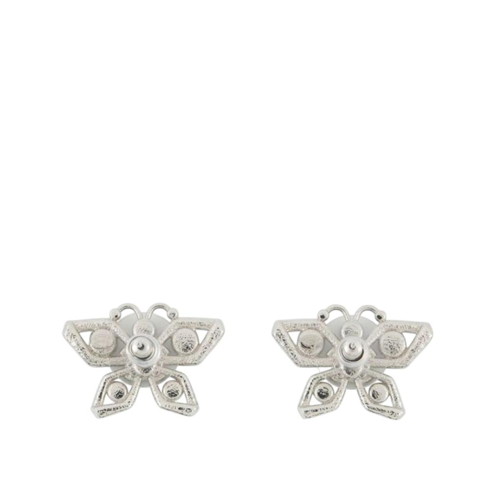 Chanel AB Chanel Silver Silver Plated Metal CC Crystal Butterfly Push Back Earrings Italy