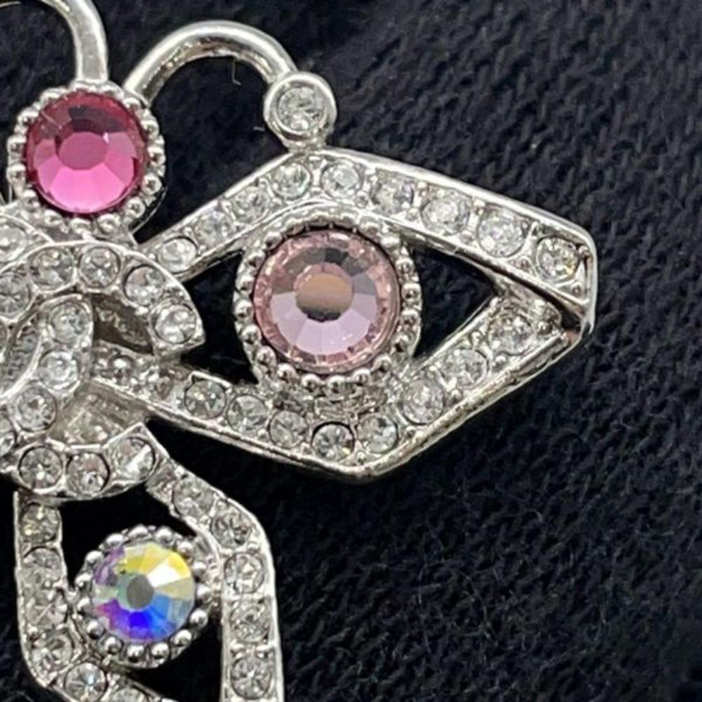 Chanel AB Chanel Silver Silver Plated Metal CC Crystal Butterfly Push Back Earrings Italy