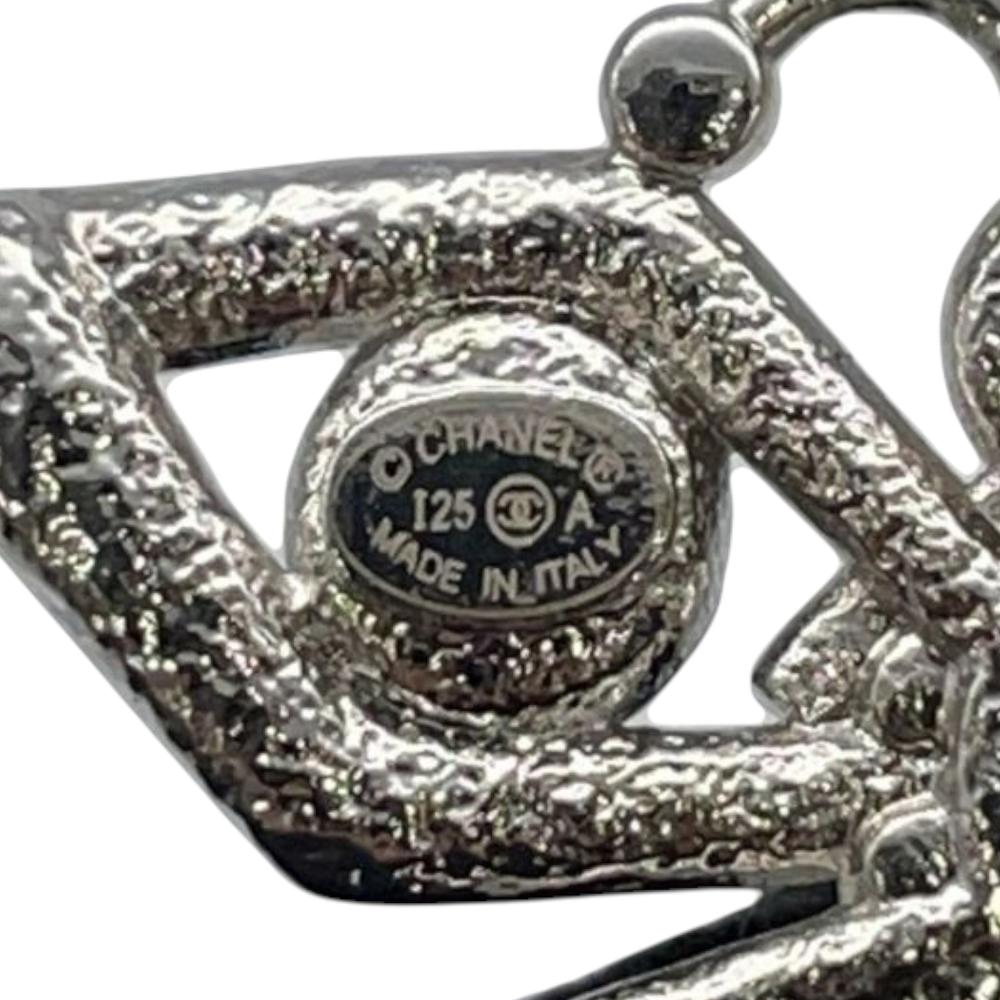 Chanel AB Chanel Silver Silver Plated Metal CC Crystal Butterfly Push Back Earrings Italy