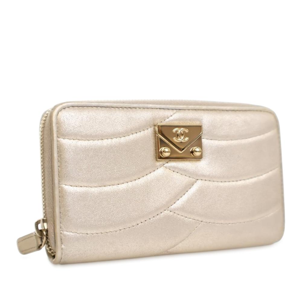 Chanel AB Chanel Gold Light Gold Lambskin Leather Leather CC Lambskin Zip Wallet Italy