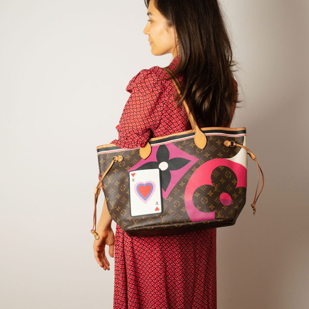 Louis Vuitton Neverfull MM Canvas Game On Shopper Shoulder Bag Brown