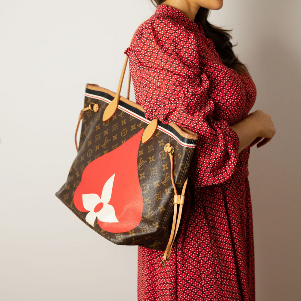 Louis Vuitton Neverfull MM Canvas Game On Shopper Shoulder Bag Brown