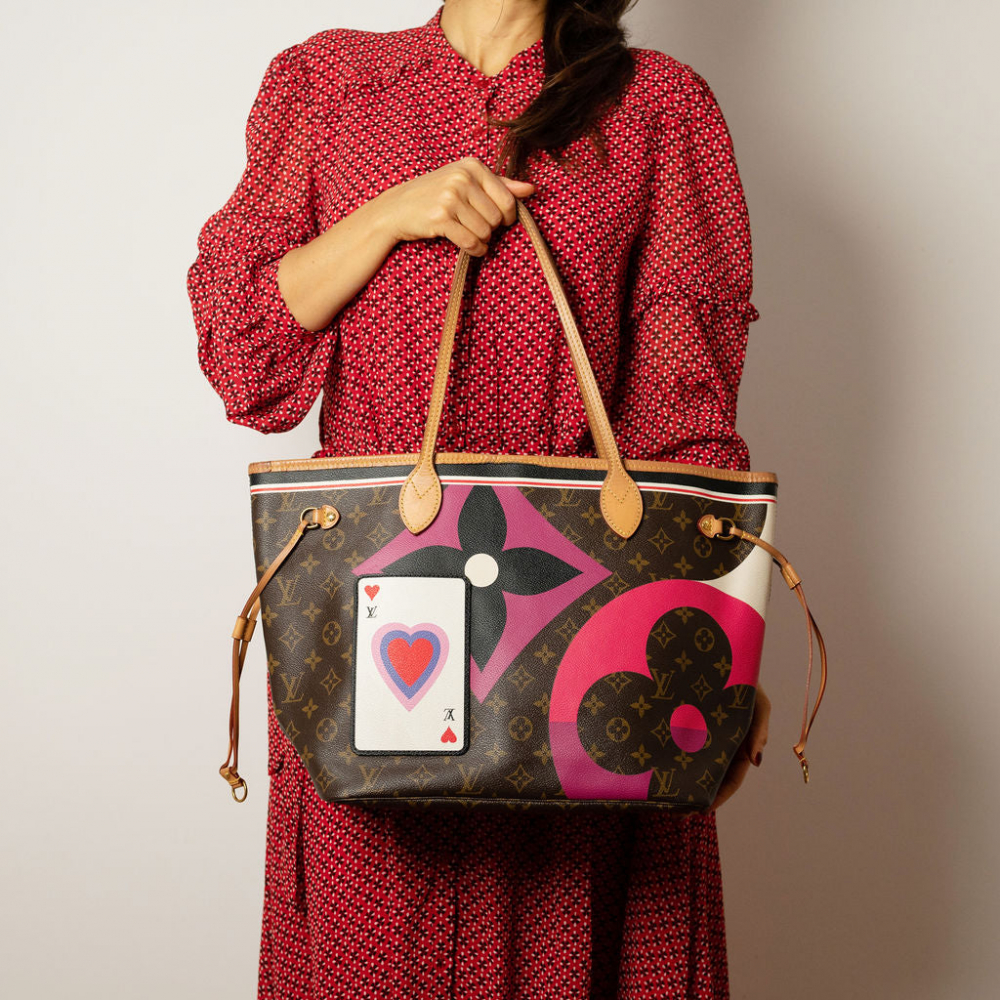 Louis Vuitton Neverfull MM Canvas Game On Shopper Shoulder Bag Brown