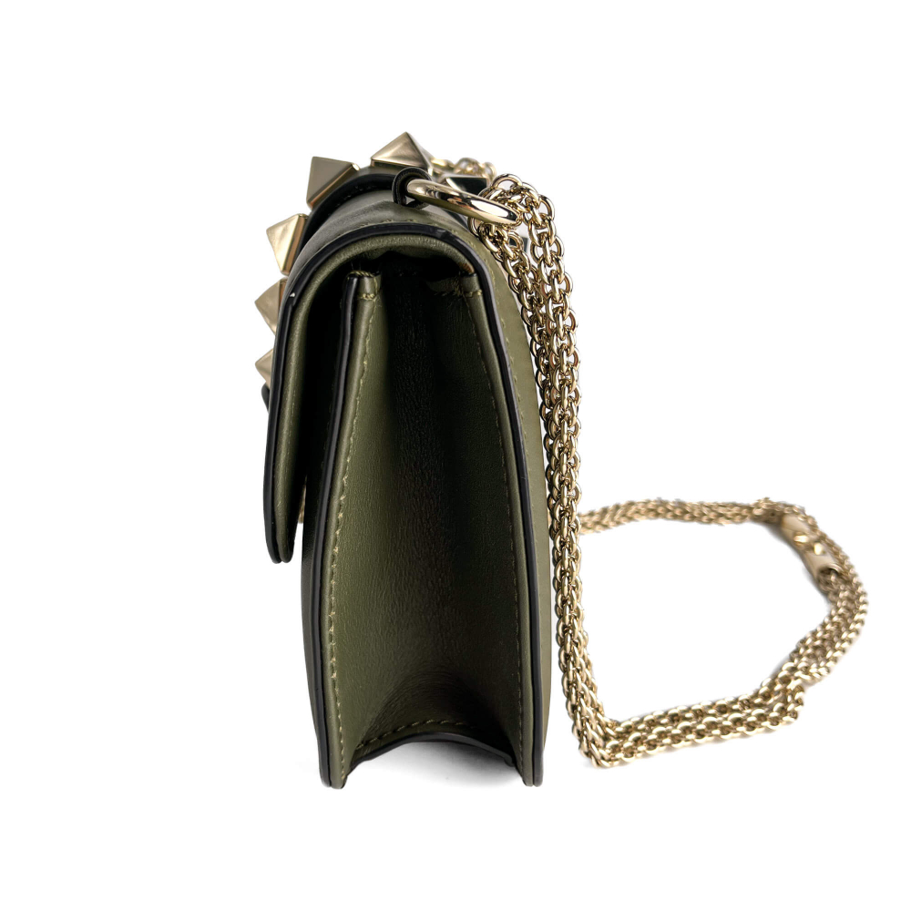 Valentino Rockstud Glam Lock Small Calfskin Leather Flap Shoulder Bag Military Green