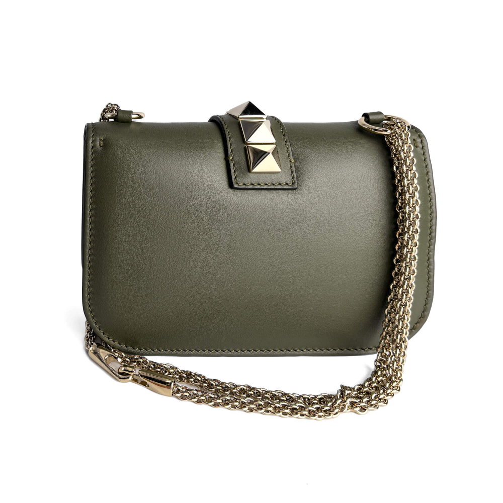 Valentino Rockstud Glam Lock Small Calfskin Leather Flap Shoulder Bag Military Green