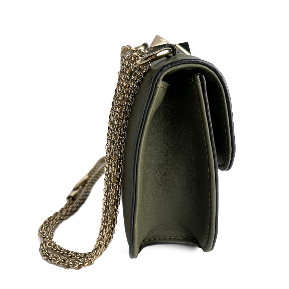 Valentino Rockstud Glam Lock Small Calfskin Leather Flap Shoulder Bag Military Green