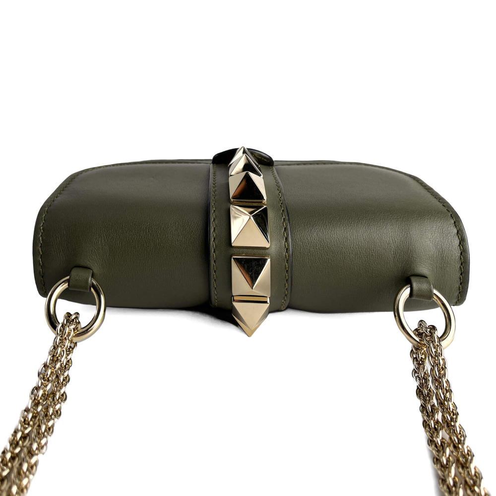 Valentino Rockstud Glam Lock Small Calfskin Leather Flap Shoulder Bag Military Green