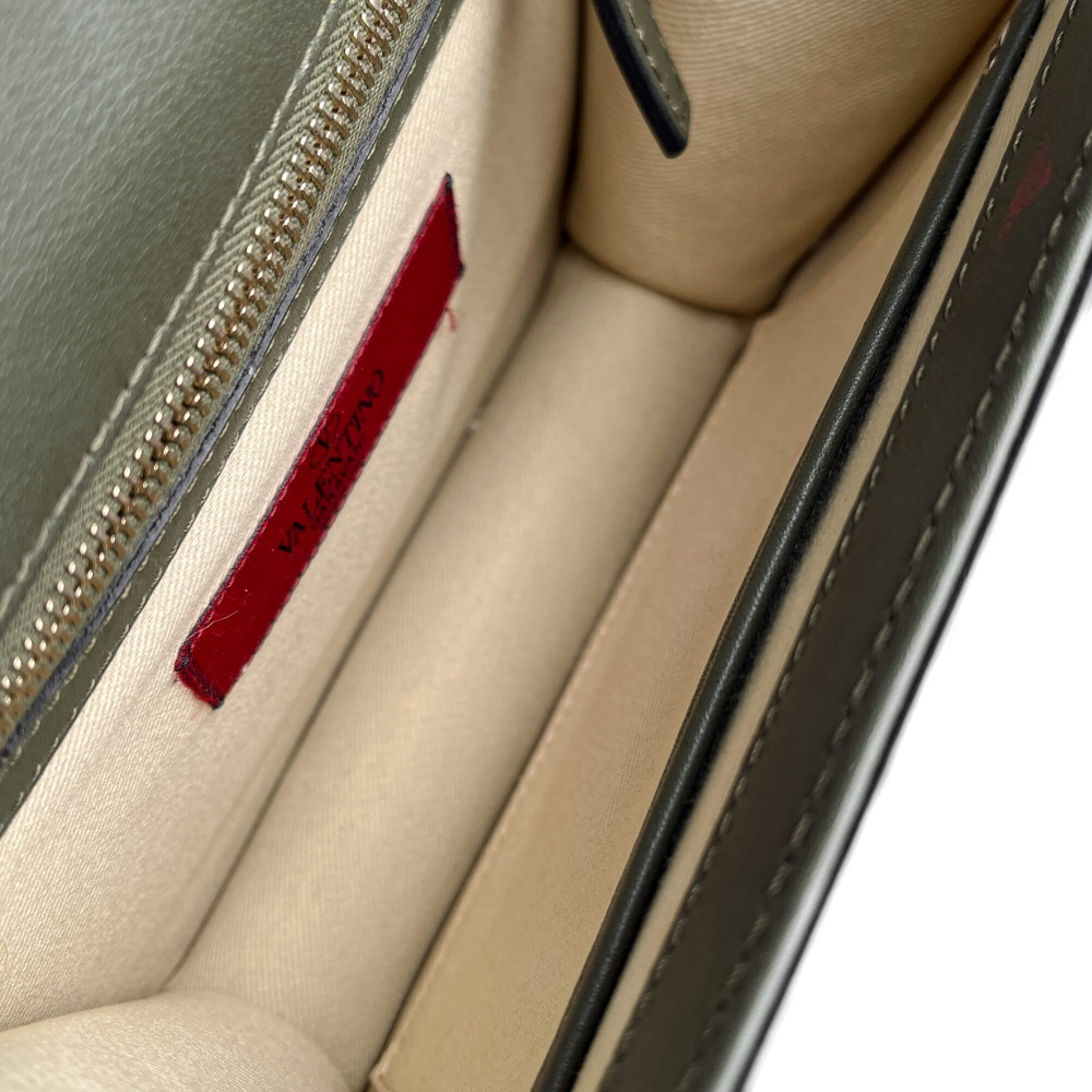 Valentino Rockstud Glam Lock Small Calfskin Leather Flap Shoulder Bag Military Green