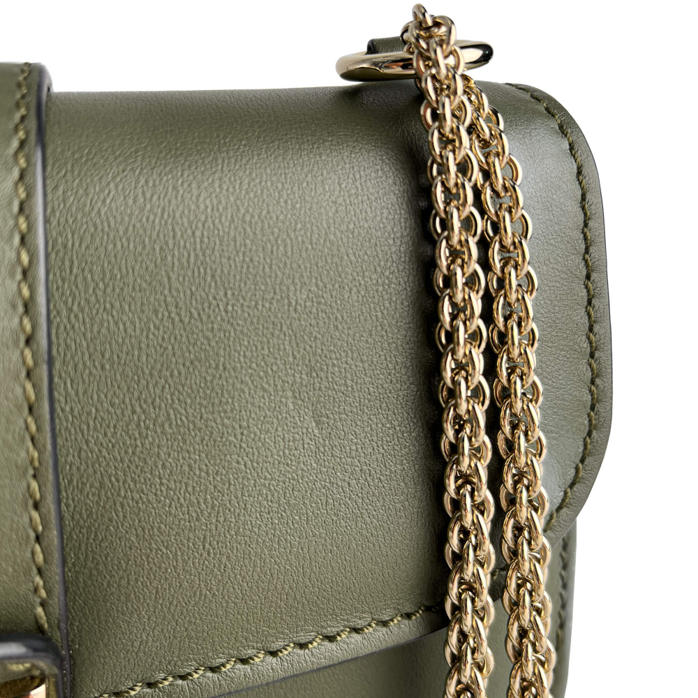 Valentino Rockstud Glam Lock Small Calfskin Leather Flap Shoulder Bag Military Green