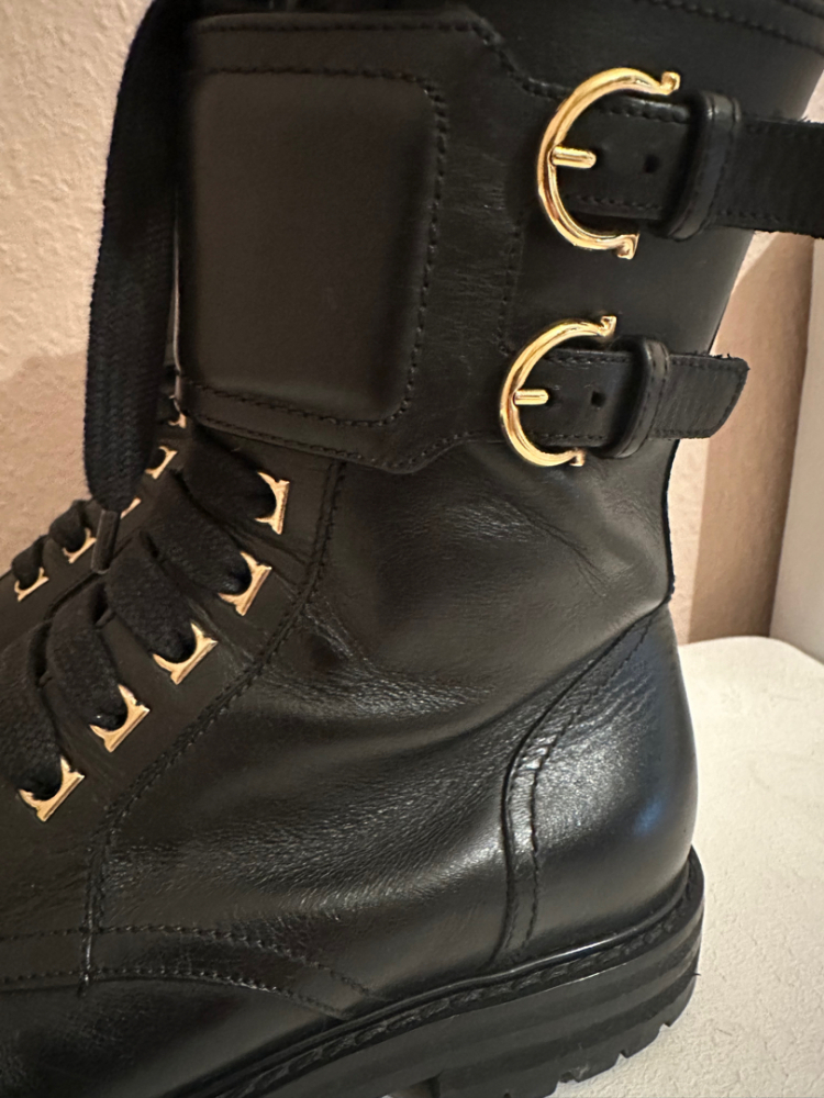 Ferragamo Black lace-up combat boots