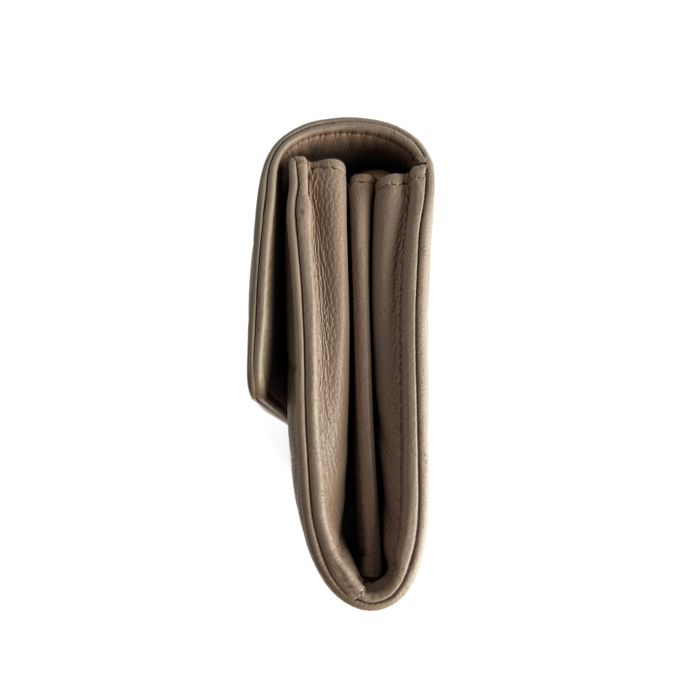 Chanel Camellia Lambskin Leather Embossed Long Flap Wallet Grey