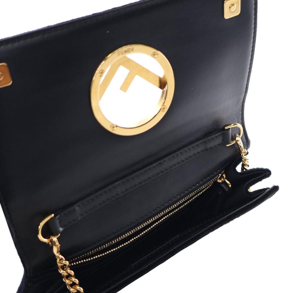 Fendi AB Fendi Black Suede Leather Velvet F is Fendi Kan I Wallet on Chain Italy