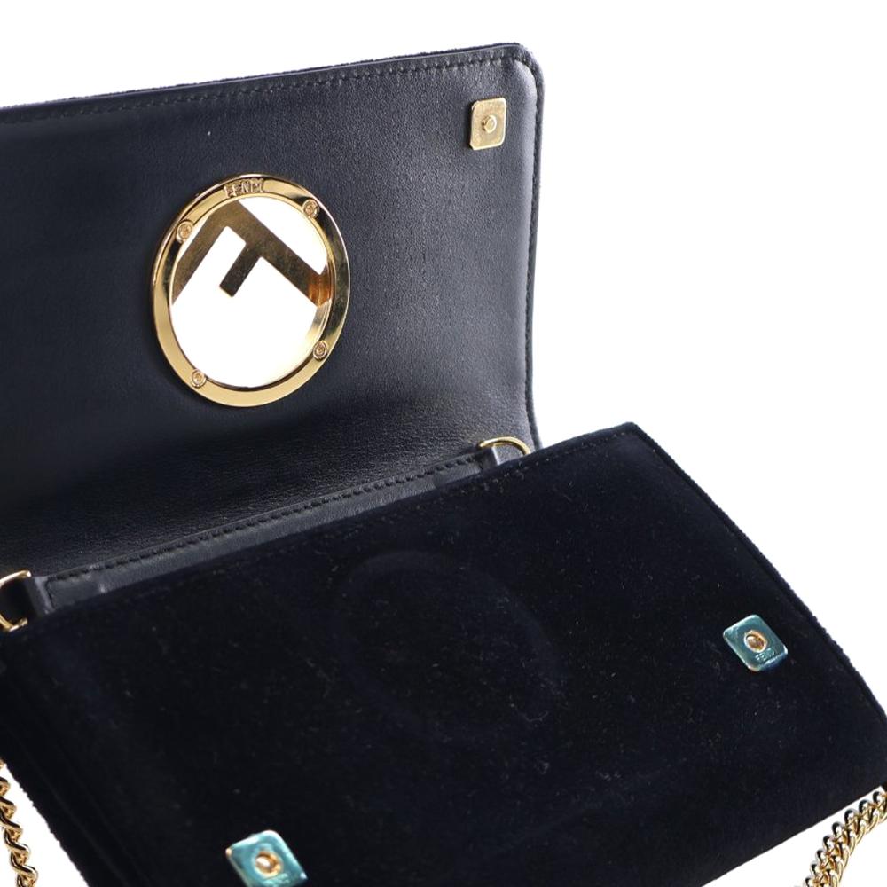 Fendi AB Fendi Black Suede Leather Velvet F is Fendi Kan I Wallet on Chain Italy