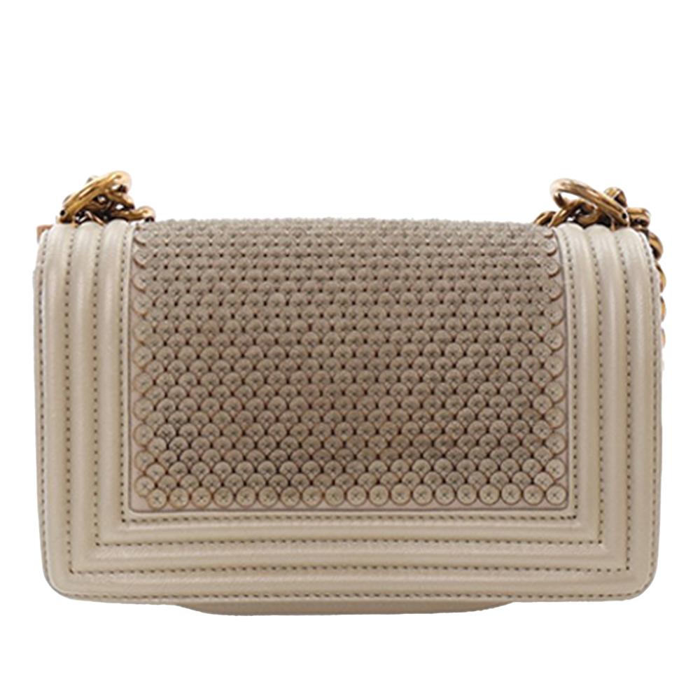 Chanel AB Chanel Gold Light Gold Lambskin Leather Leather Small Scaled Lambskin Boy Flap Italy