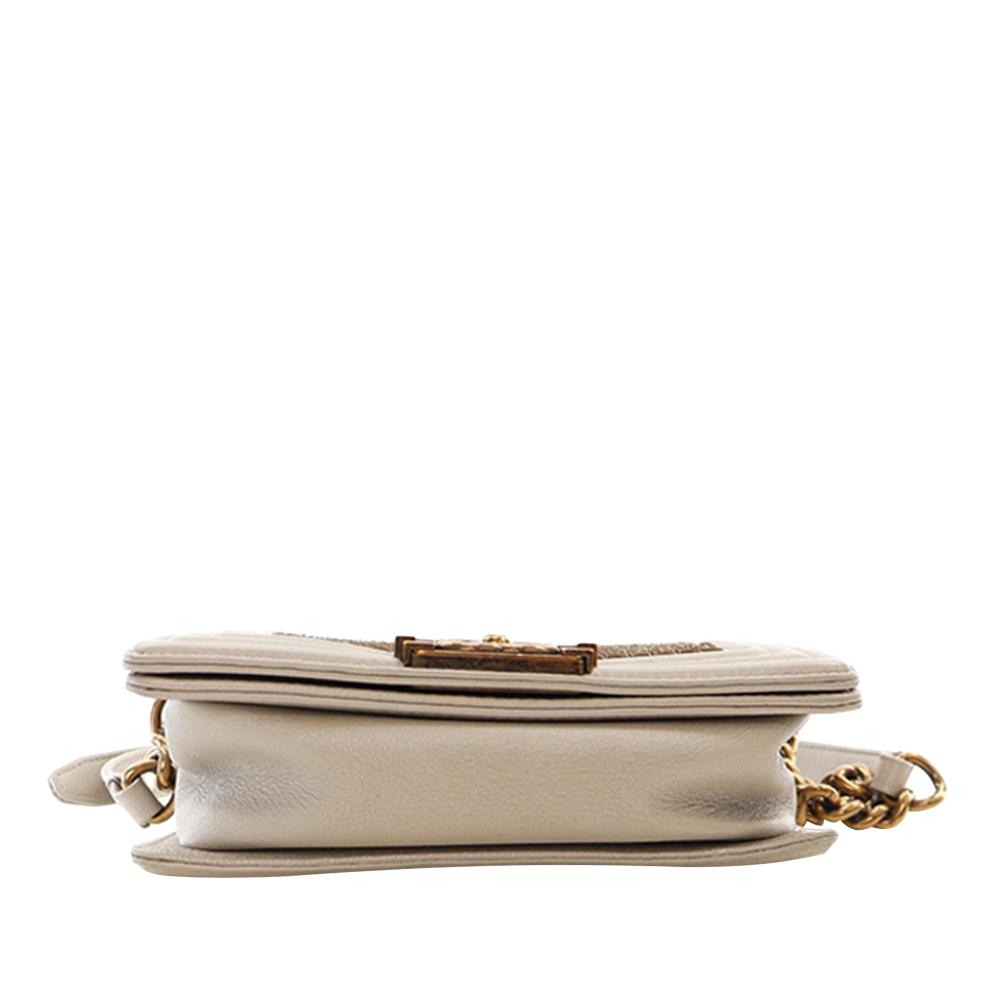 Chanel AB Chanel Gold Light Gold Lambskin Leather Leather Small Scaled Lambskin Boy Flap Italy