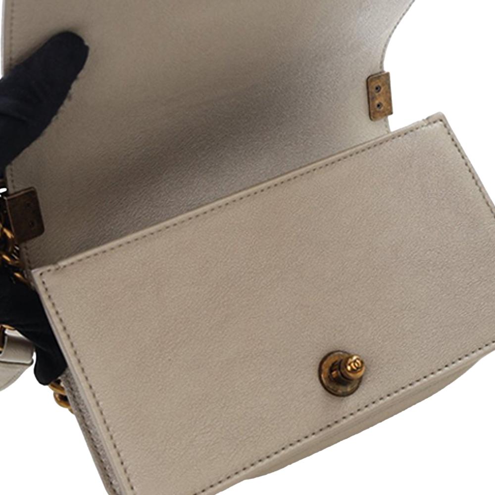 Chanel AB Chanel Gold Light Gold Lambskin Leather Leather Small Scaled Lambskin Boy Flap Italy