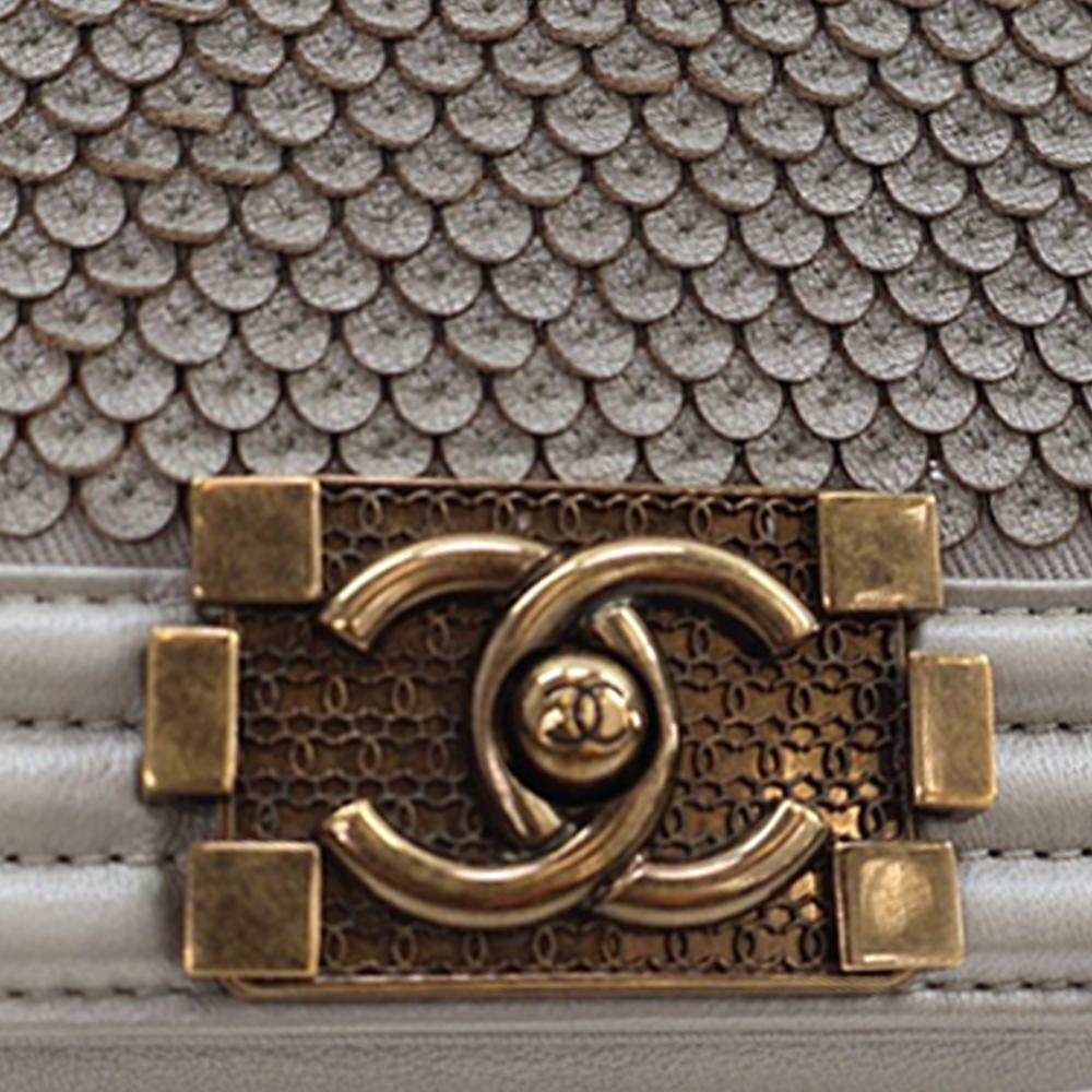Chanel AB Chanel Gold Light Gold Lambskin Leather Leather Small Scaled Lambskin Boy Flap Italy