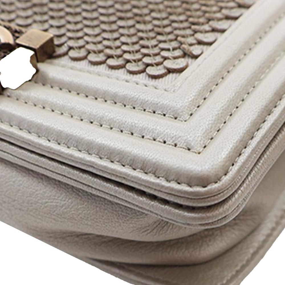 Chanel AB Chanel Gold Light Gold Lambskin Leather Leather Small Scaled Lambskin Boy Flap Italy