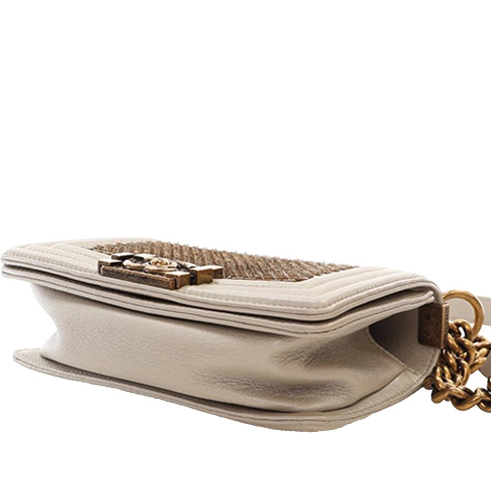 Chanel AB Chanel Gold Light Gold Lambskin Leather Leather Small Scaled Lambskin Boy Flap Italy