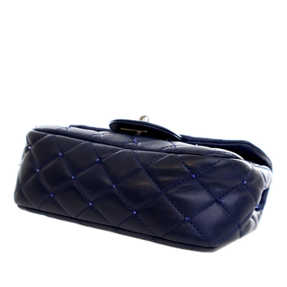 Chanel Blue Mini Rectangular Classic Lambskin Crystal Single Flap Italy