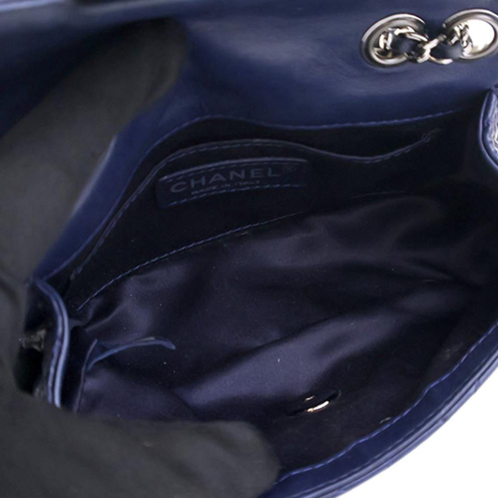 Chanel Blue Mini Rectangular Classic Lambskin Crystal Single Flap Italy