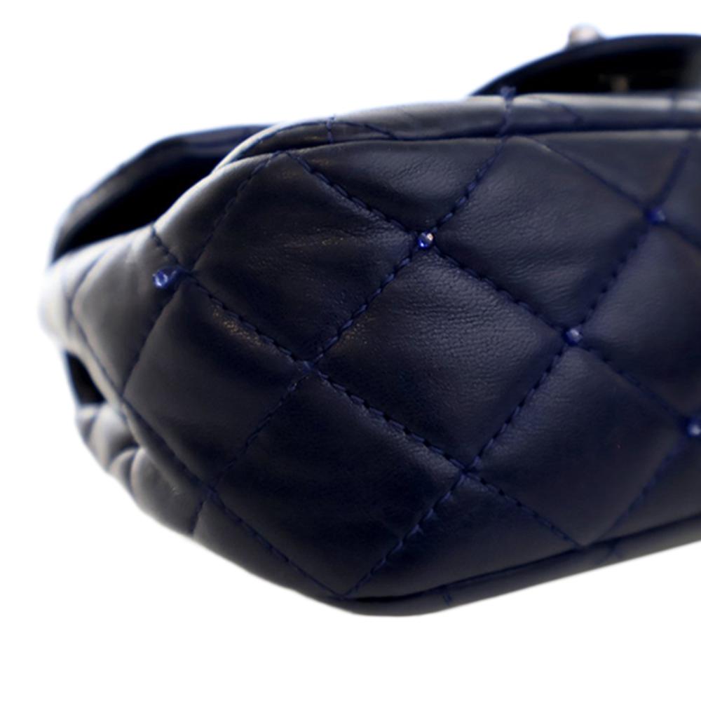 Chanel Blue Mini Rectangular Classic Lambskin Crystal Single Flap Italy