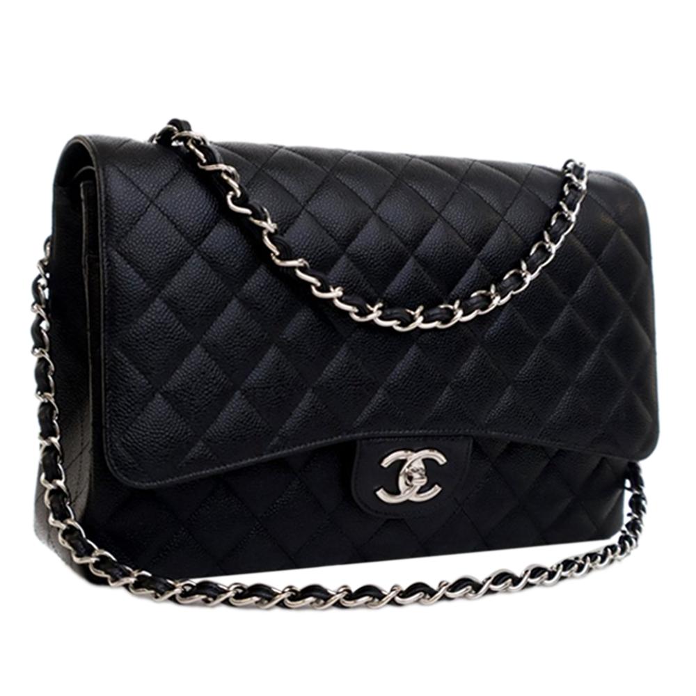 Chanel AB Chanel Black Caviar Leather Leather Maxi Classic Caviar Double Flap France